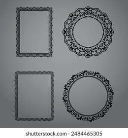 Set of decorative frames Elegant vector element for design in Eastern style, place for text. Floral black and gray borders. Lace illustration for invitations and greeting cards