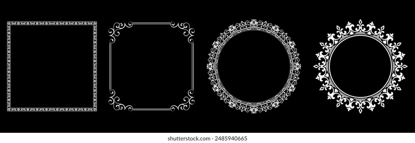 Set of decorative frames Elegant vector element for design in Eastern style, place for text. Floral black and white borders. Lace illustration for invitations and greeting cards.