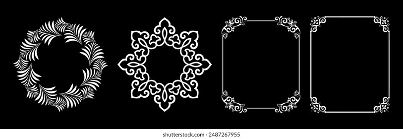 Set of decorative frames Elegant vector element for design in Eastern style, place for text. Floral black and white borders. Lace illustration for invitations and greeting cards.