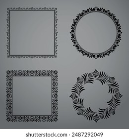 Set of decorative frames Elegant vector element for design in Eastern style, place for text. Floral black and gray borders. Lace illustration for invitations and greeting cards