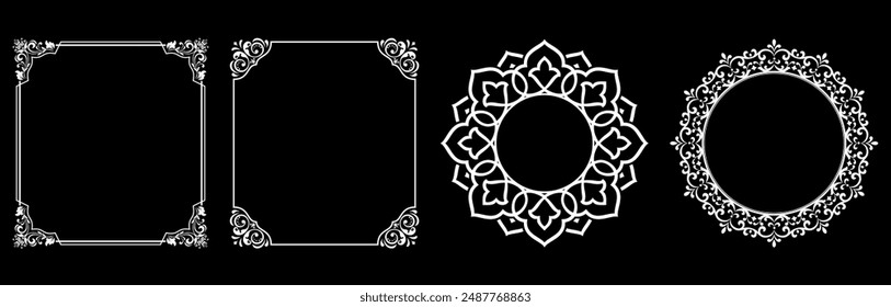 Set of decorative frames Elegant vector element for design in Eastern style, place for text. Floral black and white borders. Lace illustration for invitations and greeting cards.