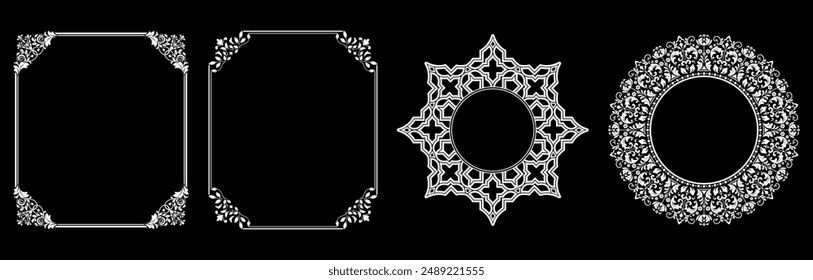 Set of decorative frames Elegant vector element for design in Eastern style, place for text. Floral black and white borders. Lace illustration for invitations and greeting cards.