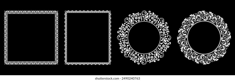 Set of decorative frames Elegant vector element for design in Eastern style, place for text. Floral black and white borders. Lace illustration for invitations and greeting cards.