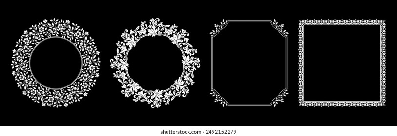 Set of decorative frames Elegant vector element for design in Eastern style, place for text. Floral black and white borders. Lace illustration for invitations and greeting cards.