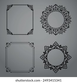 Set of decorative frames Elegant vector element for design in Eastern style, place for text. Floral black and gray borders. Lace illustration for invitations and greeting cards