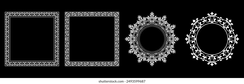 Set of decorative frames Elegant vector element for design in Eastern style, place for text. Floral black and white borders. Lace illustration for invitations and greeting cards.
