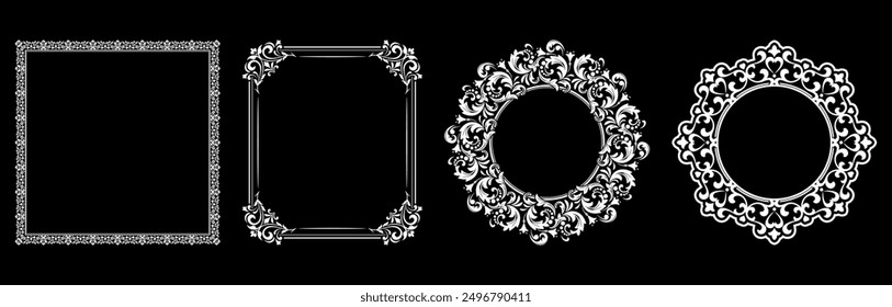 Set of decorative frames Elegant vector element for design in Eastern style, place for text. Floral black and white borders. Lace illustration for invitations and greeting cards.