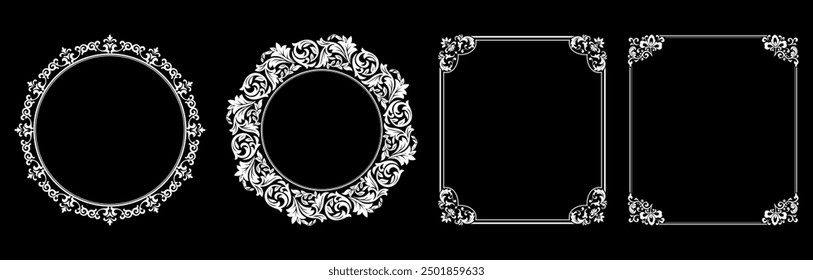 Set of decorative frames Elegant vector element for design in Eastern style, place for text. Floral black and white borders. Lace illustration for invitations and greeting cards.