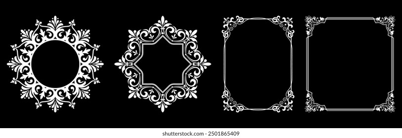 Set of decorative frames Elegant vector element for design in Eastern style, place for text. Floral black and white borders. Lace illustration for invitations and greeting cards.