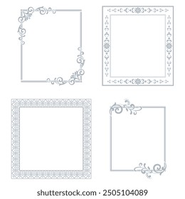 Set of decorative frames Elegant vector element for design in Eastern style, place for text. Floral gray and white borders. Lace illustration for invitations and greeting cards