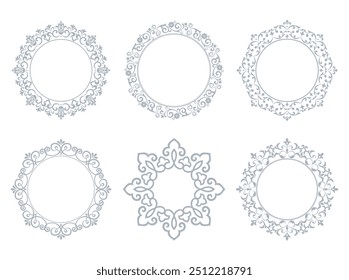 Set of decorative frames Elegant vector element for design in Eastern style, place for text. Floral gray and white borders. Lace illustration for invitations and greeting cards