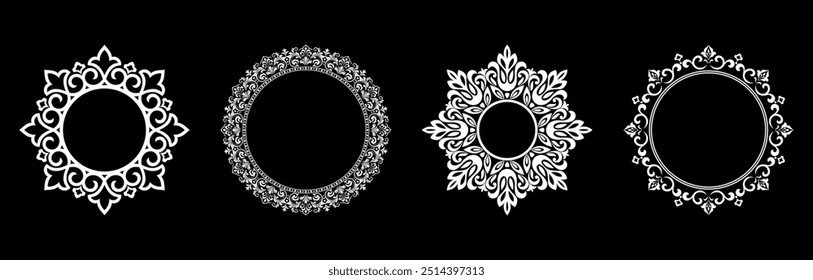 Set of decorative frames Elegant vector element for design in Eastern style, place for text. Floral black and white borders. Lace illustration for invitations and greeting cards.