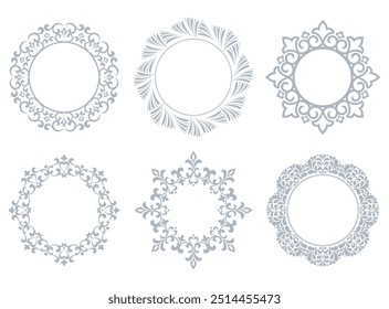 Set of decorative frames Elegant vector element for design in Eastern style, place for text. Floral gray and white borders. Lace illustration for invitations and greeting cards