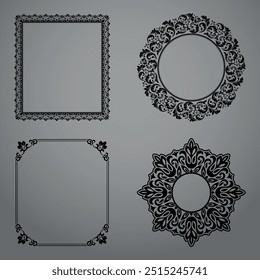 Set of decorative frames Elegant vector element for design in Eastern style, place for text. Floral black and gray borders. Lace illustration for invitations and greeting cards