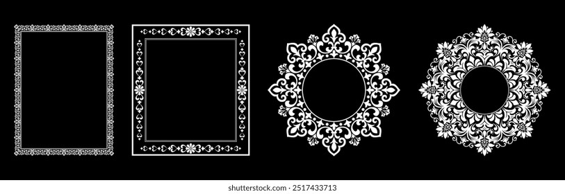 Set of decorative frames Elegant vector element for design in Eastern style, place for text. Floral black and white borders. Lace illustration for invitations and greeting cards.