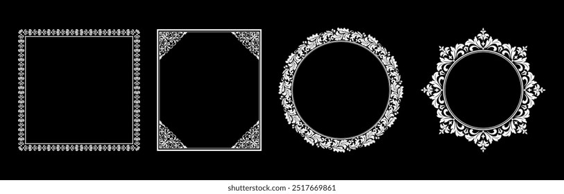 Set of decorative frames Elegant vector element for design in Eastern style, place for text. Floral black and white borders. Lace illustration for invitations and greeting cards.