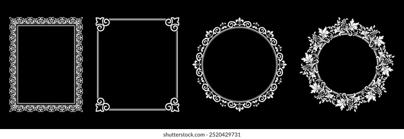 Set of decorative frames Elegant vector element for design in Eastern style, place for text. Floral black and white borders. Lace illustration for invitations and greeting cards.