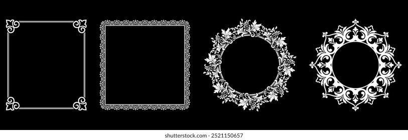 Set of decorative frames Elegant vector element for design in Eastern style, place for text. Floral black and white borders. Lace illustration for invitations and greeting cards.