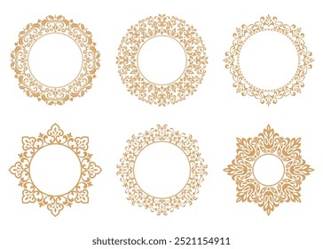 Set of decorative frames Elegant vector element for design in Eastern style, place for text. Floral golden and white borders. Lace illustration for invitations and greeting cards