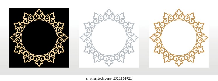 Set of decorative frames Elegant vector element for design in Eastern style, place for text. Floral black, golden and gray borders. Lace illustration for invitations and greeting cards