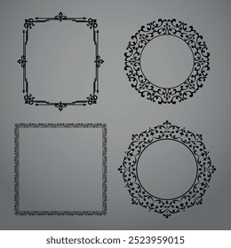 Set of decorative frames Elegant vector element for design in Eastern style, place for text. Floral black and gray borders. Lace illustration for invitations and greeting cards.