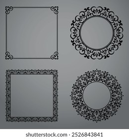 Set of decorative frames Elegant vector element for design in Eastern style, place for text. Floral black and gray borders. Lace illustration for invitations and greeting cards