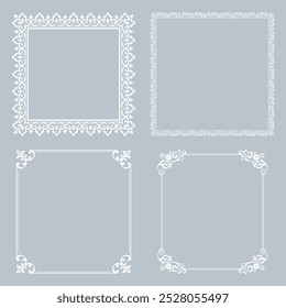 Set of decorative frames Elegant vector element for design in Eastern style, place for text. Floral gray and white borders. Lace illustration for invitations and greeting cards