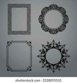 Set of decorative frames Elegant vector element for design in Eastern style, place for text. Floral black and gray borders. Lace illustration for invitations and greeting cards