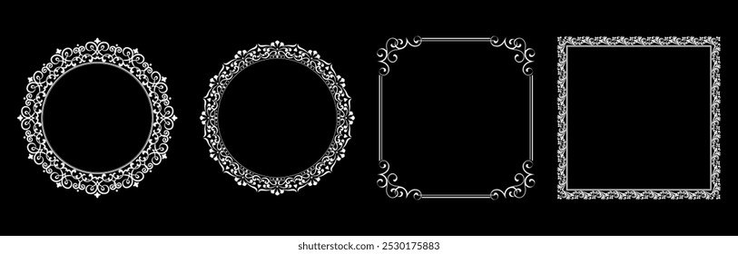 Set of decorative frames Elegant vector element for design in Eastern style, place for text. Floral black and white borders. Lace illustration for invitations and greeting cards.