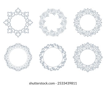 Set of decorative frames Elegant vector element for design in Eastern style, place for text. Floral gray and white borders. Lace illustration for invitations and greeting cards
