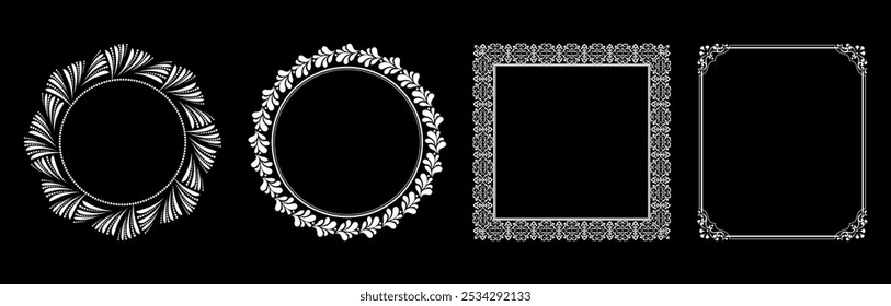 Set of decorative frames Elegant vector element for design in Eastern style, place for text. Floral black and white borders. Lace illustration for invitations and greeting cards.