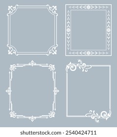 Set of decorative frames Elegant vector element for design in Eastern style, place for text. Floral gray and white borders. Lace illustration for invitations and greeting cards