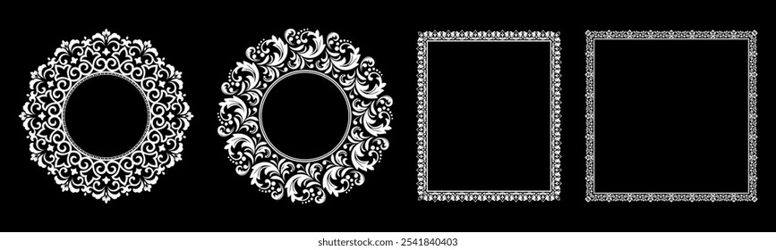 Set of decorative frames Elegant vector element for design in Eastern style, place for text. Floral black and white borders. Lace illustration for invitations and greeting cards.