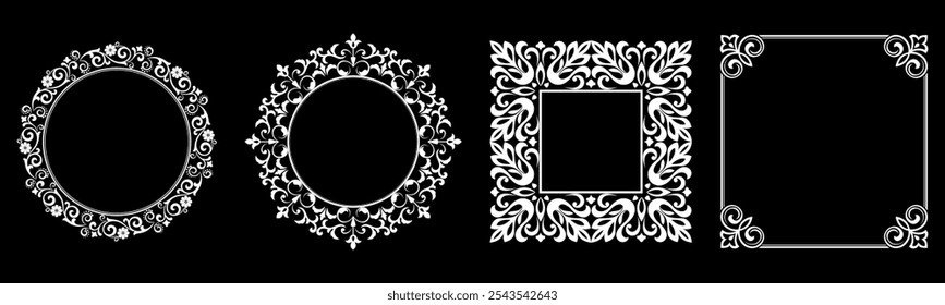 Set of decorative frames Elegant vector element for design in Eastern style, place for text. Floral black and white borders. Lace illustration for invitations and greeting cards.