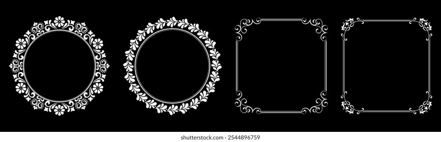 Set of decorative frames Elegant vector element for design in Eastern style, place for text. Floral black and white borders. Lace illustration for invitations and greeting cards.