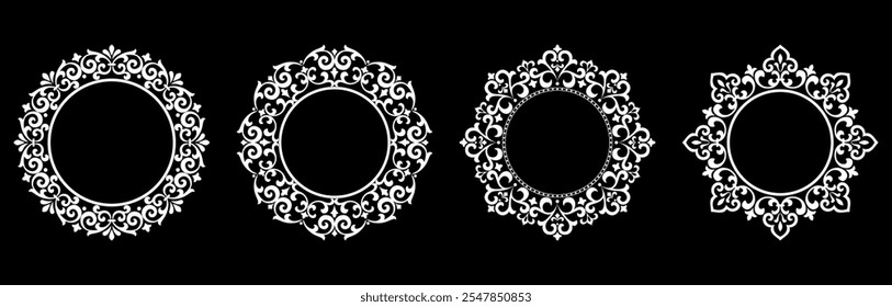 Set of decorative frames Elegant vector element for design in Eastern style, place for text. Floral black and white borders. Lace illustration for invitations and greeting cards.