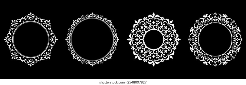 Set of decorative frames Elegant vector element for design in Eastern style, place for text. Floral black and white borders. Lace illustration for invitations and greeting cards.