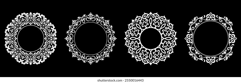 Set of decorative frames Elegant vector element for design in Eastern style, place for text. Floral black and white borders. Lace illustration for invitations and greeting cards.