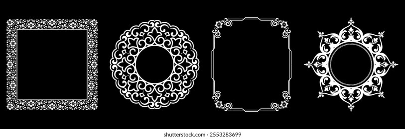 Set of decorative frames Elegant vector element for design in Eastern style, place for text. Floral black and white borders. Lace illustration for invitations and greeting cards.
