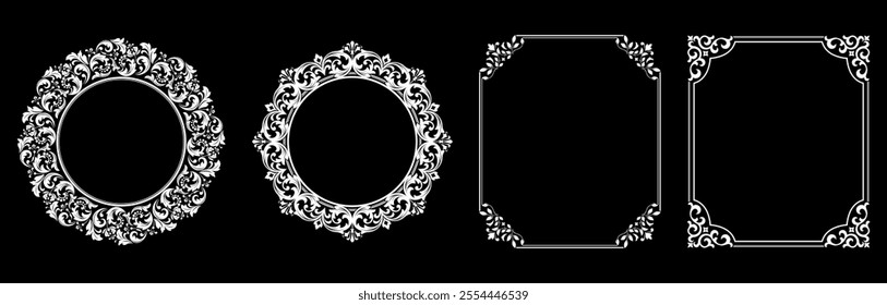 Set of decorative frames Elegant vector element for design in Eastern style, place for text. Floral black and white borders. Lace illustration for invitations and greeting cards.