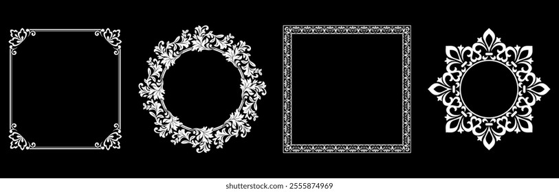 Set of decorative frames Elegant vector element for design in Eastern style, place for text. Floral black and white borders. Lace illustration for invitations and greeting cards.