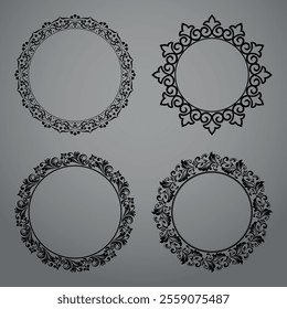 Set of decorative frames Elegant vector element for design in Eastern style, place for text. Floral black and gray borders. Lace illustration for invitations and greeting cards