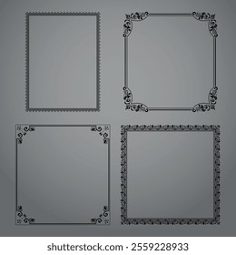 Set of decorative frames Elegant vector element for design in Eastern style, place for text. Floral black and gray borders. Lace illustration for invitations and greeting cards
