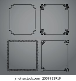 Set of decorative frames Elegant vector element for design in Eastern style, place for text. Floral black and gray borders. Lace illustration for invitations and greeting cards