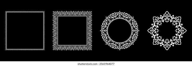 Set of decorative frames Elegant vector element for design in Eastern style, place for text. Floral black and white borders. Lace illustration for invitations and greeting cards.