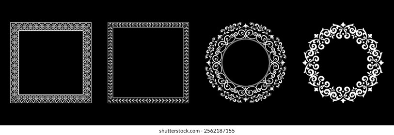 Set of decorative frames Elegant vector element for design in Eastern style, place for text. Floral black and white borders. Lace illustration for invitations and greeting cards.