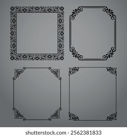 Set of decorative frames Elegant vector element for design in Eastern style, place for text. Floral black and gray borders. Lace illustration for invitations and greeting cards