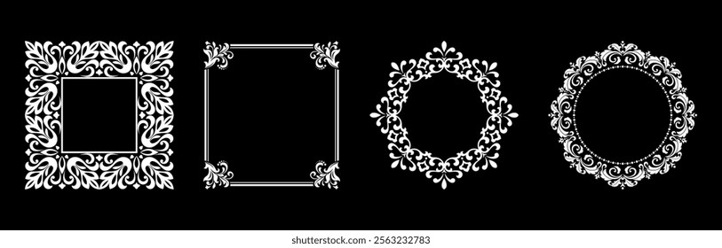 Set of decorative frames Elegant vector element for design in Eastern style, place for text. Floral black and white borders. Lace illustration for invitations and greeting cards.