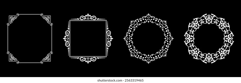 Set of decorative frames Elegant vector element for design in Eastern style, place for text. Floral black and white borders. Lace illustration for invitations and greeting cards.