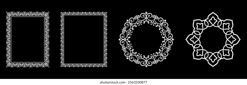 Set of decorative frames Elegant vector element for design in Eastern style, place for text. Floral black and white borders. Lace illustration for invitations and greeting cards.